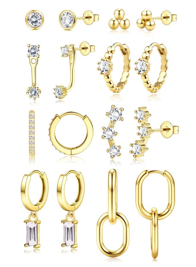 Yadoca Small Gold Hoop Earrings Set for Women - 14K Gold Plated Hypoallergenic Huggie Hoop Studs Earring Stacks for Sensitive Ears - Cartilage Earring Sets for Multiple Piercing 8 Pairs, Stainless Steel - Image 1