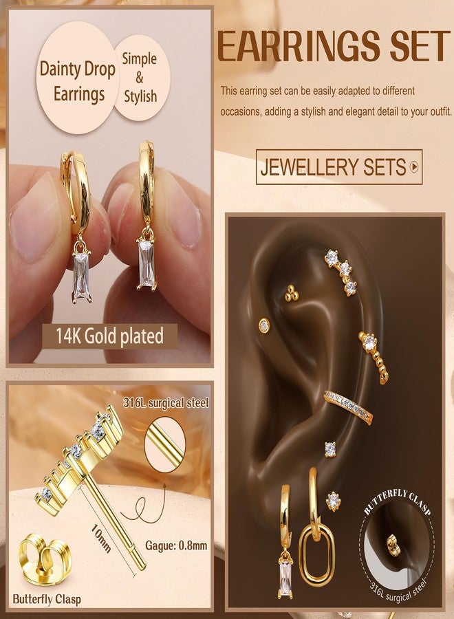Yadoca Small Gold Hoop Earrings Set for Women - 14K Gold Plated Hypoallergenic Huggie Hoop Studs Earring Stacks for Sensitive Ears - Cartilage Earring Sets for Multiple Piercing 8 Pairs, Stainless Steel - Image 4