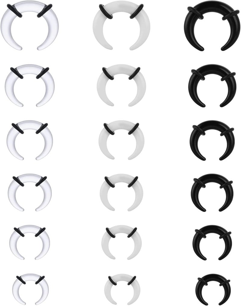 klarako 18Pcs Acrylic Pincher Tapers Septum Ring C Shape Buffalo Taper Expander with Black O-Rings Nose Piercing Jewelry (14G-4G) - Image 1