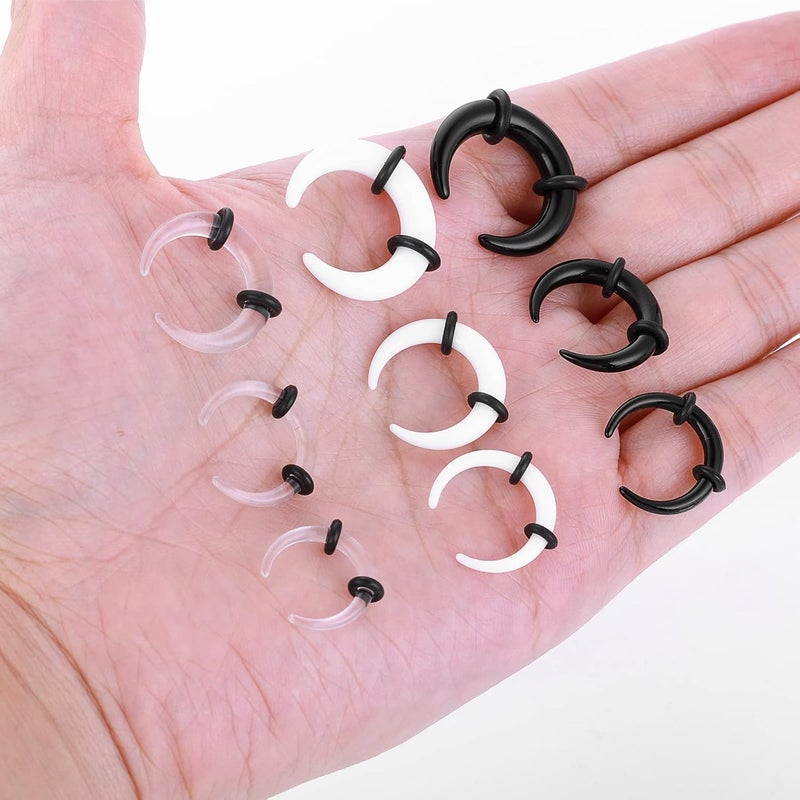 klarako 18Pcs Acrylic Pincher Tapers Septum Ring C Shape Buffalo Taper Expander with Black O-Rings Nose Piercing Jewelry (14G-4G) - Image 5