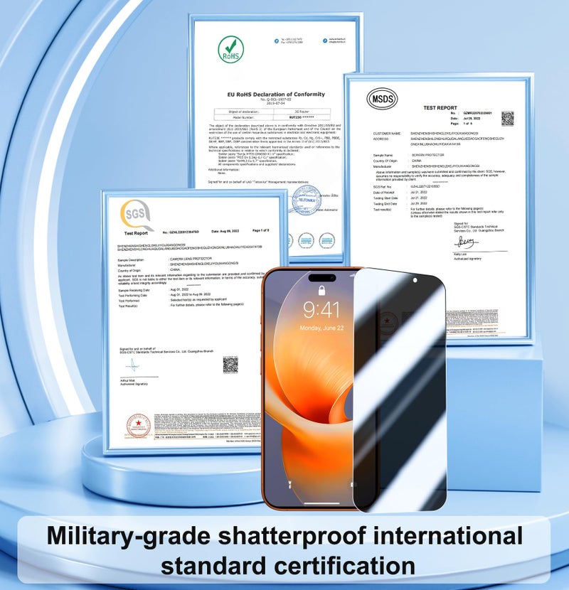 QHOHQ [1-Second Auto-Install] 3 Pack Privacy Screen Protector for iPhone 17 Pro Max [6.9 Inch] + 1 Set Camera Lens Protector, 25Â° Anti Spy Tempered Glass, [Military Grade Shatterproof], Case Friendly - Image 5
