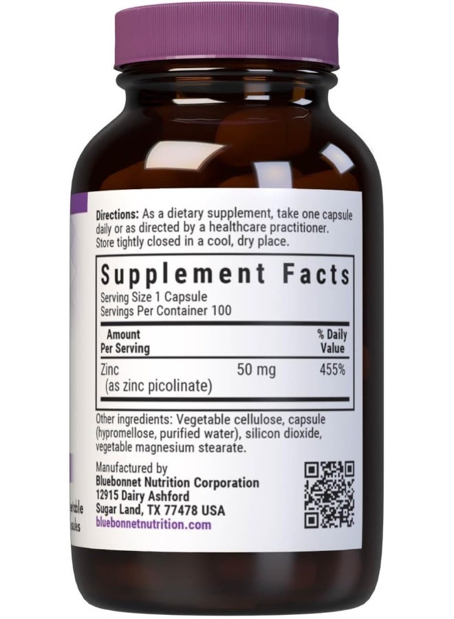 Bluebonnet Nutrition Zinc Picolinate 50 mg Vegetable Capsules - Image 2