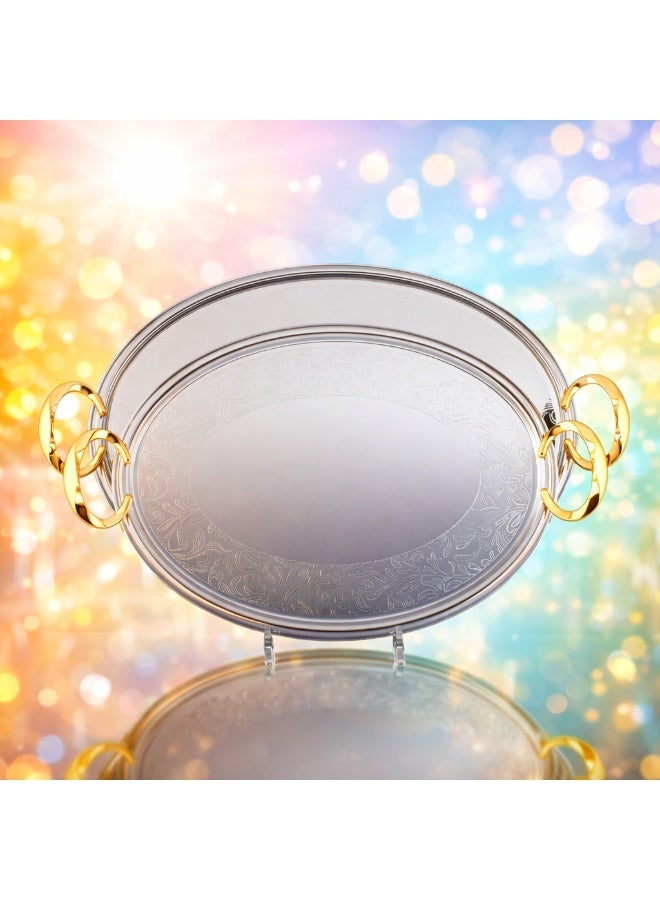 Alsaif ✨ Al Saif Metal Serving Tray Set – Two different sizes with a luxurious design and elegant gold handles for hospitality and serving ✨ - Image 1