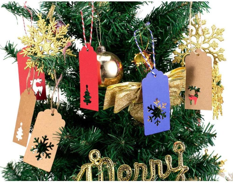 Tonak Gift Tags with Holes Present Wrap Tag Paper Small Xmas Gift Tags with Twine Vintage Gift Labels Christmas Tags Bulk 100pcs - Image 4
