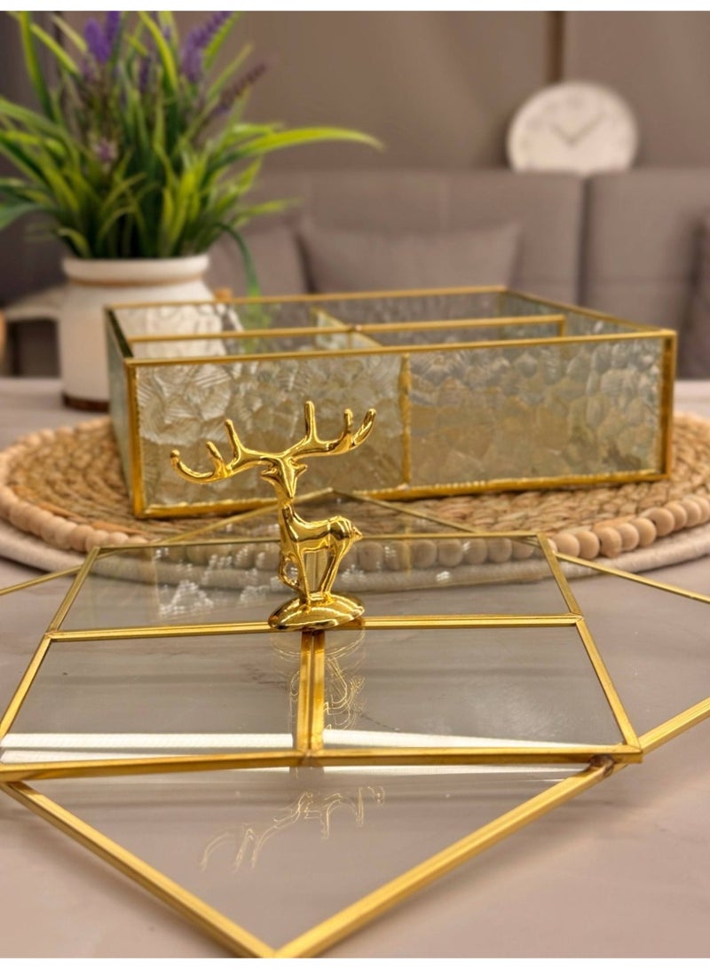 جديد🌸  بوكس تسالى زجاج x معدن جولد مربع منتج مستورد مقسم ٤ خانه مقاس : 30 cm - Image 3