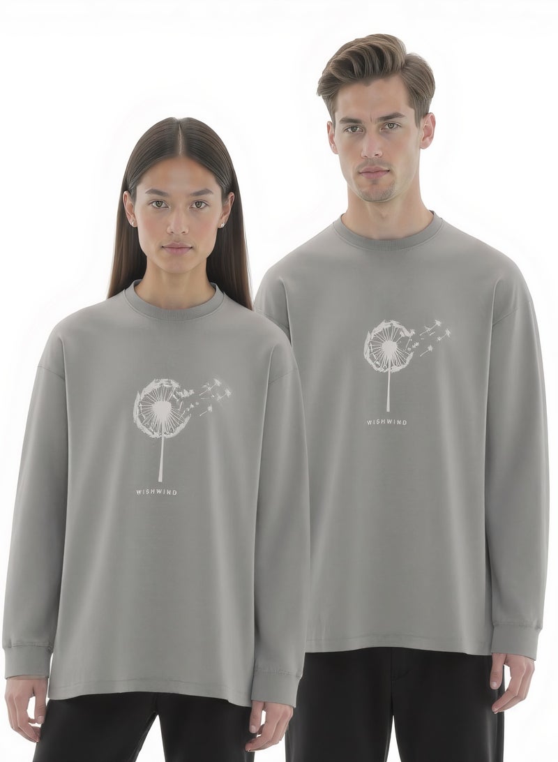 WISHWIND Unisex Dandelion Long Sleeve Sweatshirt – Grey - Image 1