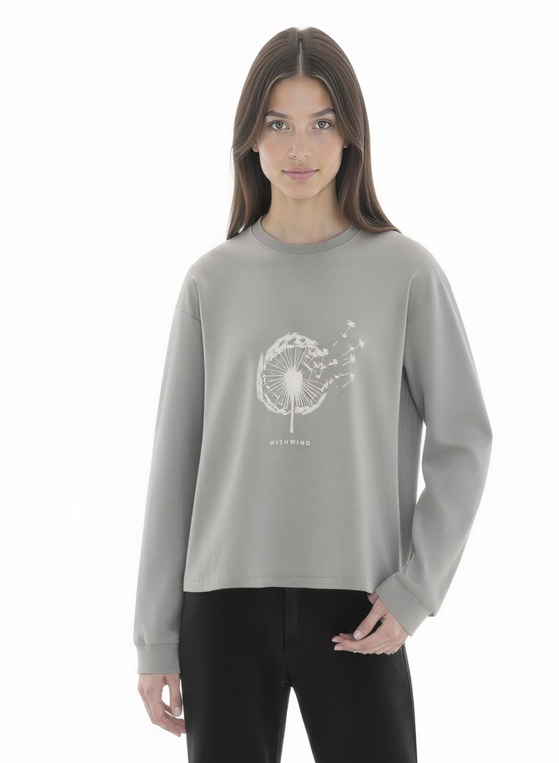 WISHWIND Unisex Dandelion Long Sleeve Sweatshirt – Grey - Image 2