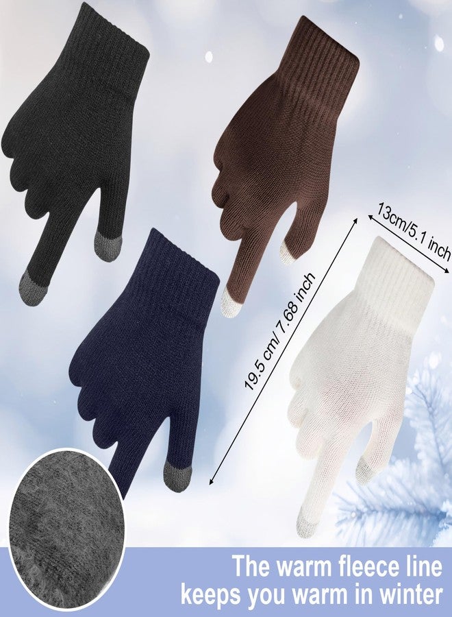 JaGely 12 Pieces Kids Winter Hat Glove Scarf Sets Thick Fleece Knitted Beanie Touchscreen Warmer Gaiter for Boys and Girls, Black,navy Blue,khaki,beige, M - Image 3