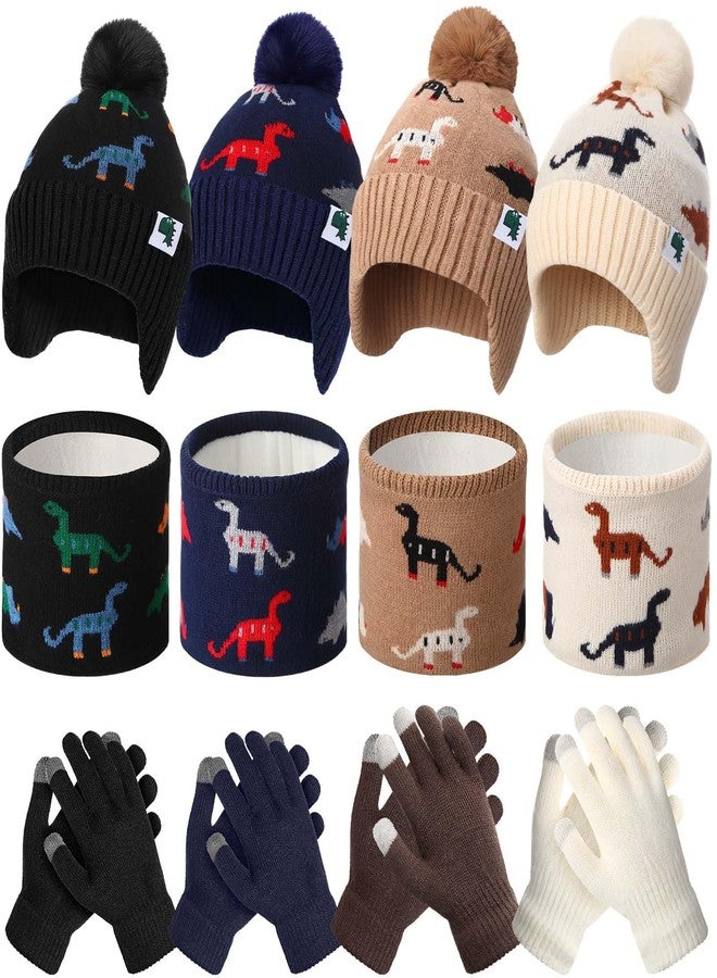 JaGely 12 Pieces Kids Winter Hat Glove Scarf Sets Thick Fleece Knitted Beanie Touchscreen Warmer Gaiter for Boys and Girls, Black,navy Blue,khaki,beige, M - Image 1