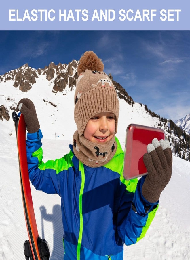 JaGely 12 Pieces Kids Winter Hat Glove Scarf Sets Thick Fleece Knitted Beanie Touchscreen Warmer Gaiter for Boys and Girls, Black,navy Blue,khaki,beige, M - Image 5