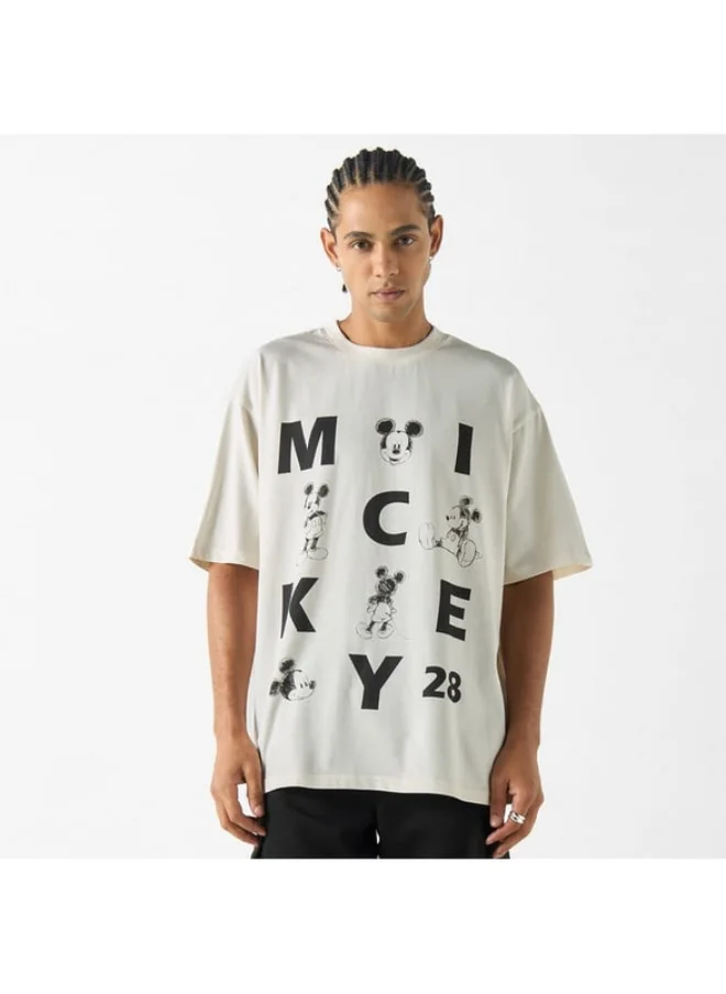 SP Characters Mickey Mouse Print Crew Neck T-shirt with Short Sleeves