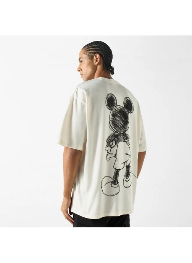 SP Characters Mickey Mouse Print Crew Neck T-shirt with Short Sleeves