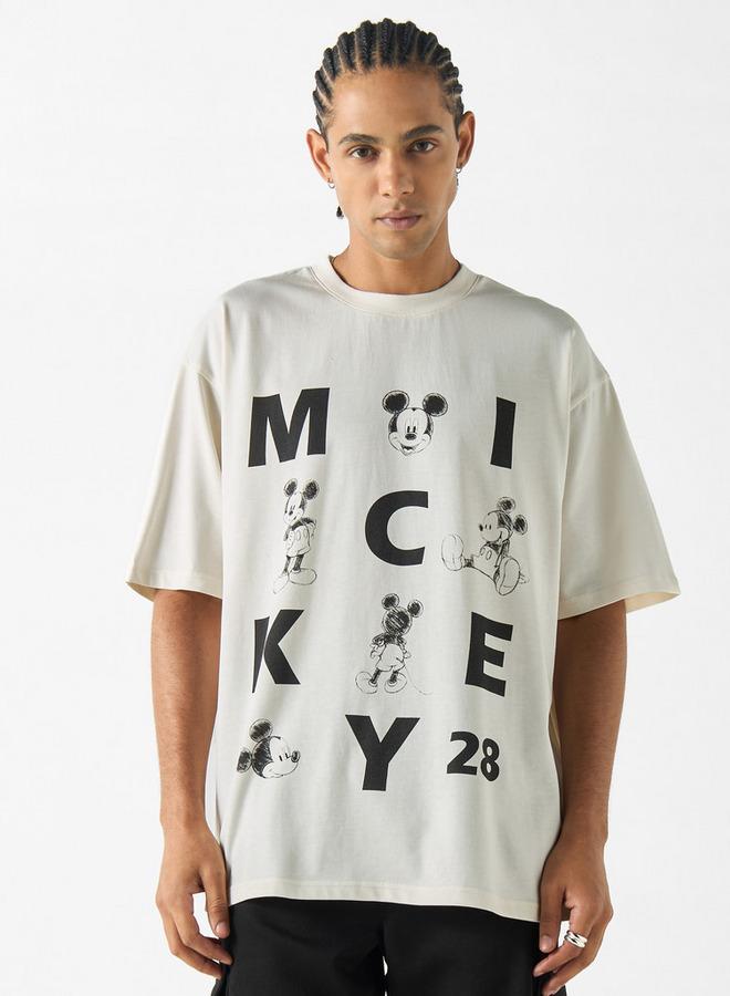 SP Characters Mickey Mouse Print Crew Neck T-shirt with Short Sleeves - Image 1