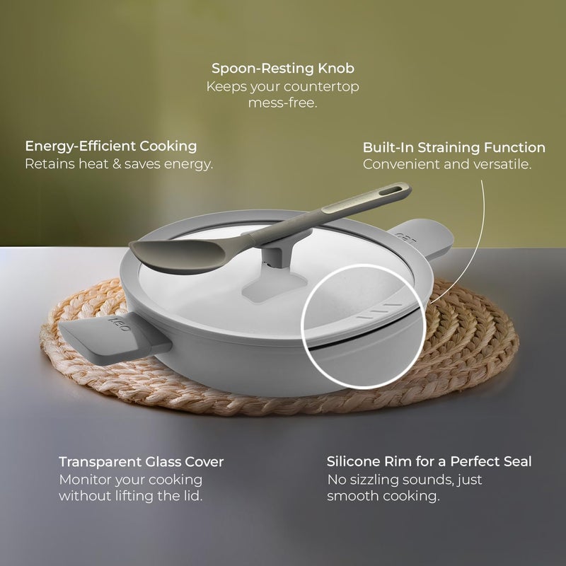 Berghoff قدر طهي غير لاصق من الألمنيوم المعاد تدويره بقطر 28 سم مع غطاء زجاجي مقوى | طلاء سيراميك سيراغرين | خالي من PTFE و PFAS | مناسب للطبخ بالحث وغسالة الصحون | رمادي داكن | ضمان 5 سنوات - Image 4