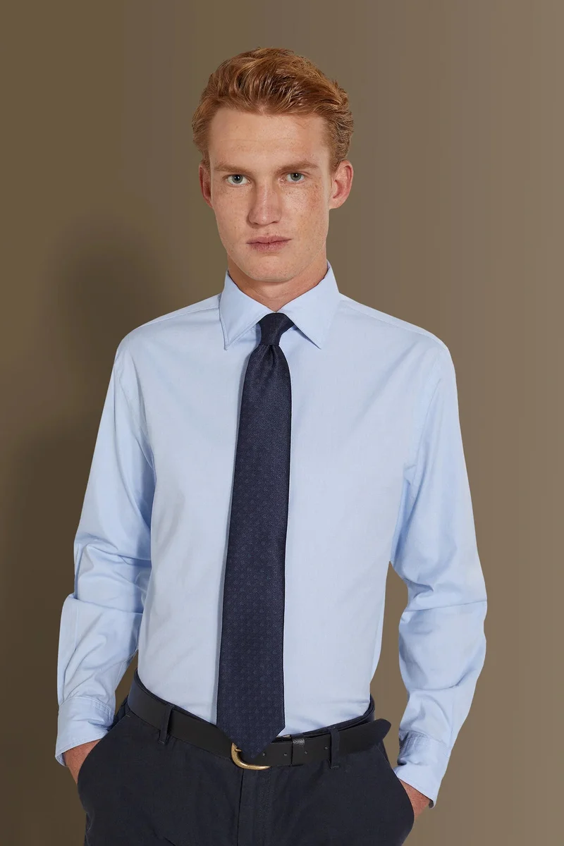 Classic washed shirt french collar pin point fabric - LT Sky