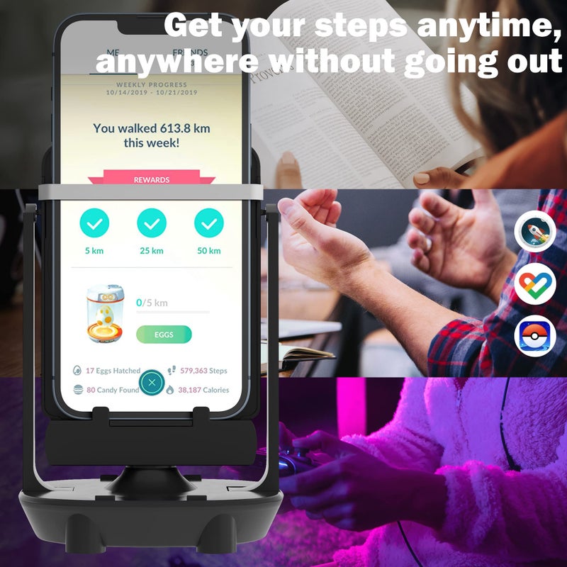 Orzero Steps Counter Compatible for Pokemon Go Walker Phone Swing Accessories Cellphone Pedometer (USB Cable) (Easy Installation) (Mute Version) Egg hatcher Rocker Quick Steps Earning Device - Black - Image 3