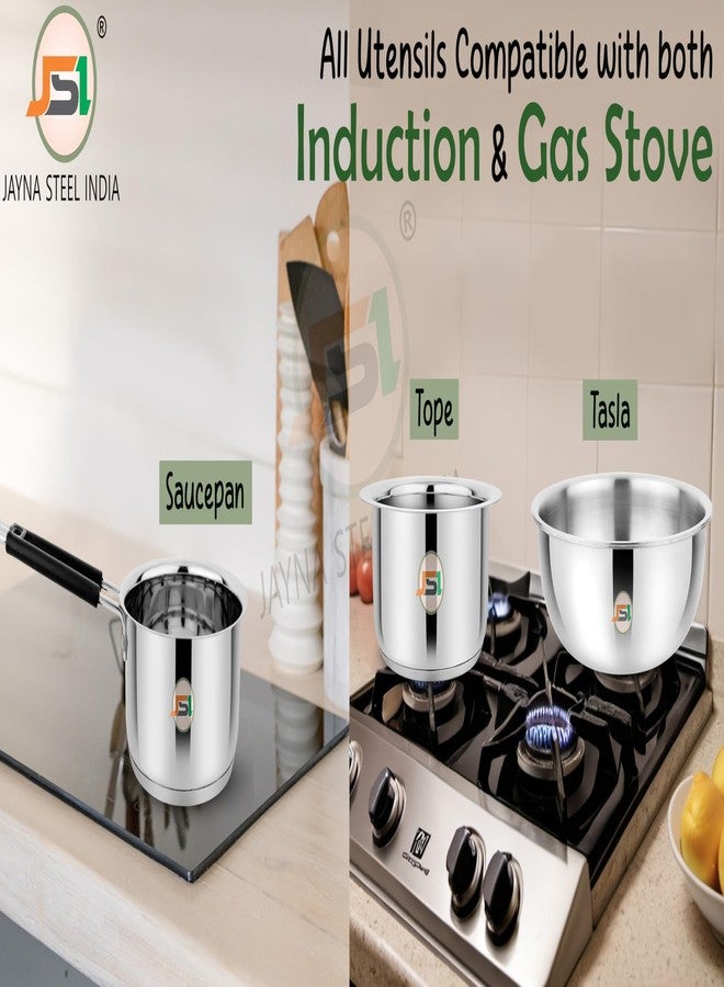 JSI 304-Grade Stainless Steel TRIPLY Base Cookware Set 3 Pcs for Kitchen - Tope 2000ml, Saucepan 2000ml & Tasla 2500ml, Heavy Bottom Induction Base Cooking Set/Pot Pan Set/Kitchen Set - Image 4