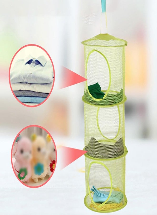 جي شلو GSHLLO 2 قطعة من شبكة تخزين الألعاب المعلقة المكونة من 3 أقسام، شبكة حيوانات محشوة، أرجوحة، سلال تنظيم قابلة للطي، حقيبة تنظيم للغرفة والحمام والخزانة باللون الوردي - Image 4