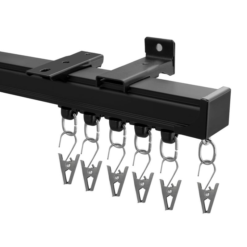 Hoeflife Curtain Track,Ceiling Curtain Track,Wall Mount Curtains Tracks,Heavy Duty Sliding Room Divider Ceiling Mount Curtains Tracks Rails Rod System with Clips 3-6ft Black - Image 1