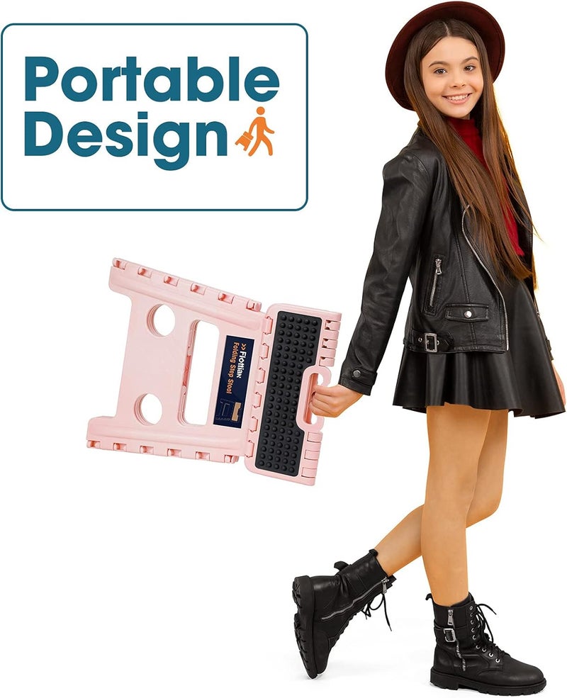Flottian 13" Folding Step Stool for Adults and Kids Holds Up to 300 lbs ,Non-Slip Folding Stools with Handle, Compact Plastic Foldable Step Stool for Bathroom,Bedroom, Kitchen,Sakura Pink - Image 5
