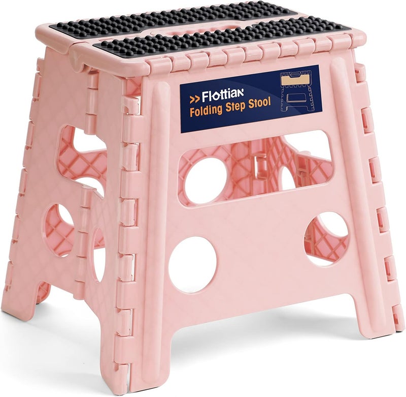 Flottian 13" Folding Step Stool for Adults and Kids Holds Up to 300 lbs ,Non-Slip Folding Stools with Handle, Compact Plastic Foldable Step Stool for Bathroom,Bedroom, Kitchen,Sakura Pink - Image 1