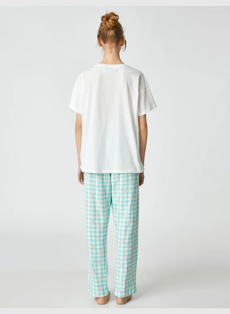 KOTON Relax Fit Short Sleeve Patterned Cotton Pyjama Set