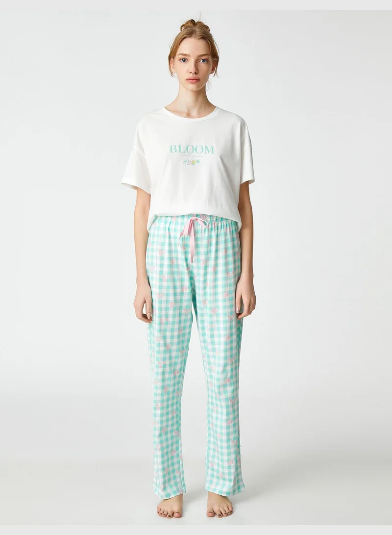 KOTON Relax Fit Short Sleeve Patterned Cotton Pyjama Set