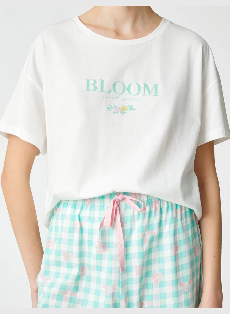 KOTON Relax Fit Short Sleeve Patterned Cotton Pyjama Set