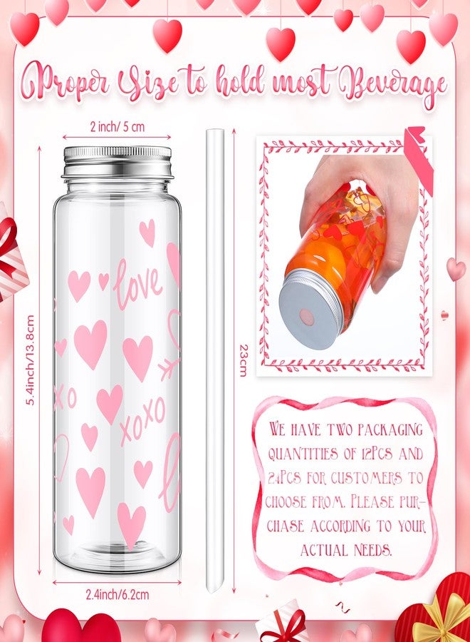 Vesici 12 Pack Valentine's Day Party Cups with Lid and Straw 13.5 oz Clear Reusable Plastic Tumblers Bulk Red Pink Heart Printed Design Cold Drink for Valentine's Day Party Birthday Supplies - Image 5