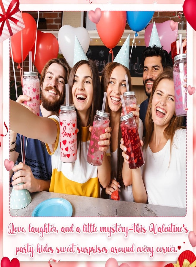 Vesici 12 Pack Valentine's Day Party Cups with Lid and Straw 13.5 oz Clear Reusable Plastic Tumblers Bulk Red Pink Heart Printed Design Cold Drink for Valentine's Day Party Birthday Supplies - Image 3