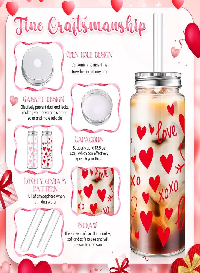 Vesici 12 Pack Valentine's Day Party Cups with Lid and Straw 13.5 oz Clear Reusable Plastic Tumblers Bulk Red Pink Heart Printed Design Cold Drink for Valentine's Day Party Birthday Supplies - Image 4