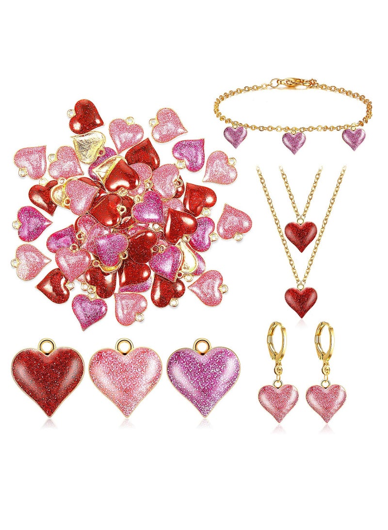 Glitter Mini Heart Charms for Jewelry Making, 60 Pcs Enamel Alloy Pendants for DIY Earrings Bracelets Necklaces for Mother's Day and Valentine's Day - Image 1