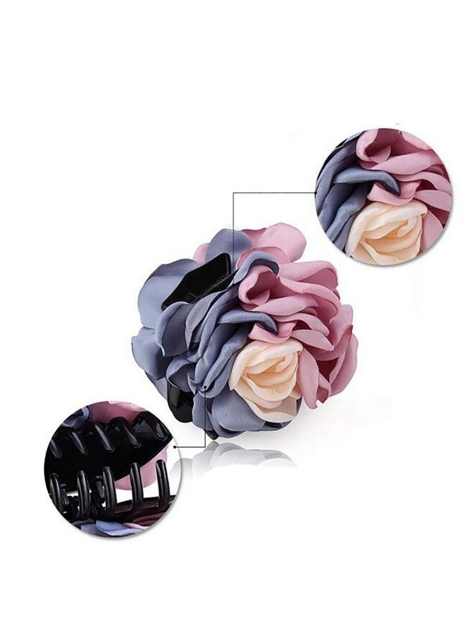 Fodattm 2Pcs Women Flower Hair Clips Hair Claw Elegant Beauty Ribbon Jaw Clip Headwear Hair Jewelry (Pink/Purple)  - Image 5