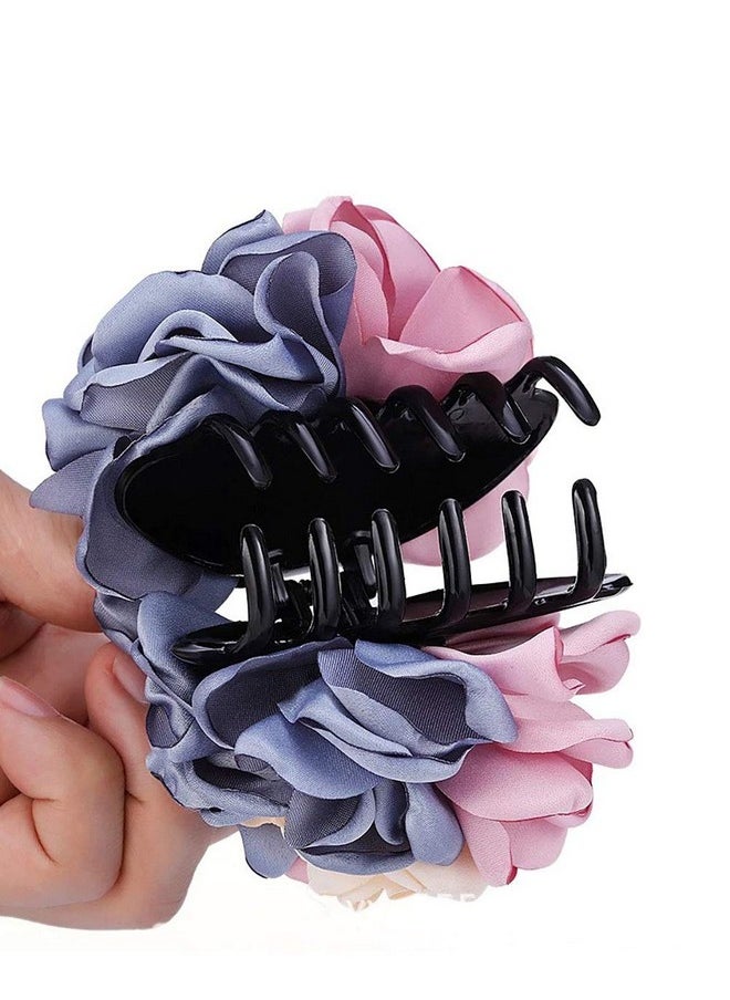 Fodattm 2Pcs Women Flower Hair Clips Hair Claw Elegant Beauty Ribbon Jaw Clip Headwear Hair Jewelry (Pink/Purple)  - Image 3