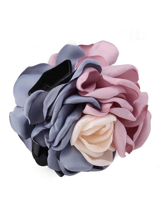 Fodattm 2Pcs Women Flower Hair Clips Hair Claw Elegant Beauty Ribbon Jaw Clip Headwear Hair Jewelry (Pink/Purple)  - Image 2