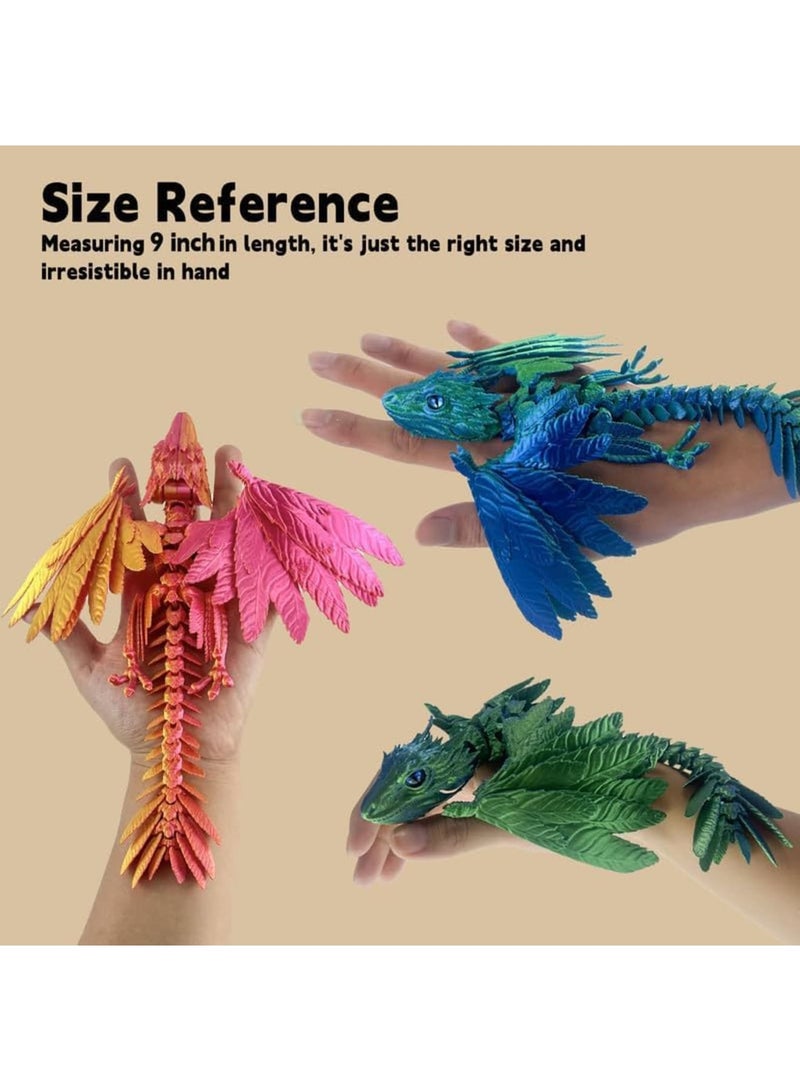 SYOSI Feathered Wyvern 3D Printed Articulated Dragon Model with Movable Wings and Joints, Poseable Desktop Pet for Fantasy Fans and Collectors, Interactive Figurine for Home and Office Decor (Blue Green) - Image 2