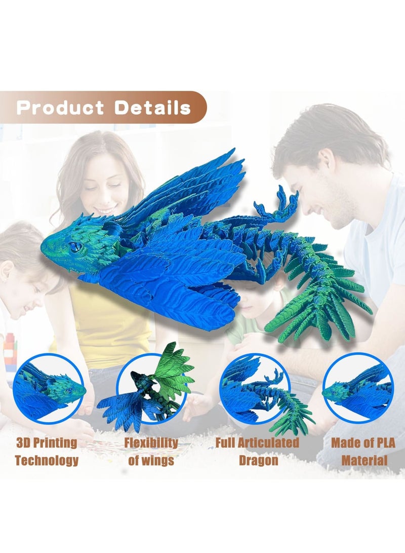 SYOSI Feathered Wyvern 3D Printed Articulated Dragon Model with Movable Wings and Joints, Poseable Desktop Pet for Fantasy Fans and Collectors, Interactive Figurine for Home and Office Decor (Blue Green) - Image 3