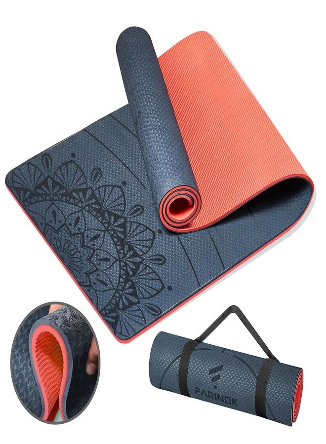 FARINOK Yoga Mat Extra Thick 9MM, High Density Exercise Mats Non Slip for Home Workout, Pilates Mat with Strap for Women Men, Eco Friendly Mat Thick (9MM-NAVY-BLUE) - Image 1