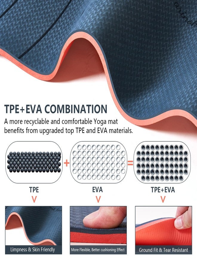 FARINOK Yoga Mat Extra Thick 9MM, High Density Exercise Mats Non Slip for Home Workout, Pilates Mat with Strap for Women Men, Eco Friendly Mat Thick (9MM-NAVY-BLUE) - Image 2