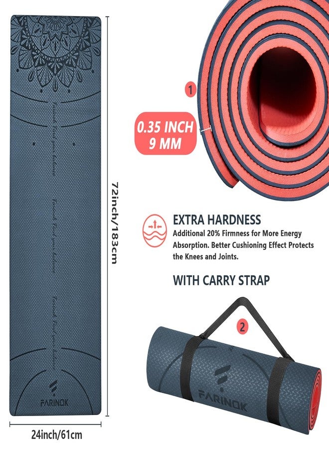 FARINOK Yoga Mat Extra Thick 9MM, High Density Exercise Mats Non Slip for Home Workout, Pilates Mat with Strap for Women Men, Eco Friendly Mat Thick (9MM-NAVY-BLUE) - Image 3
