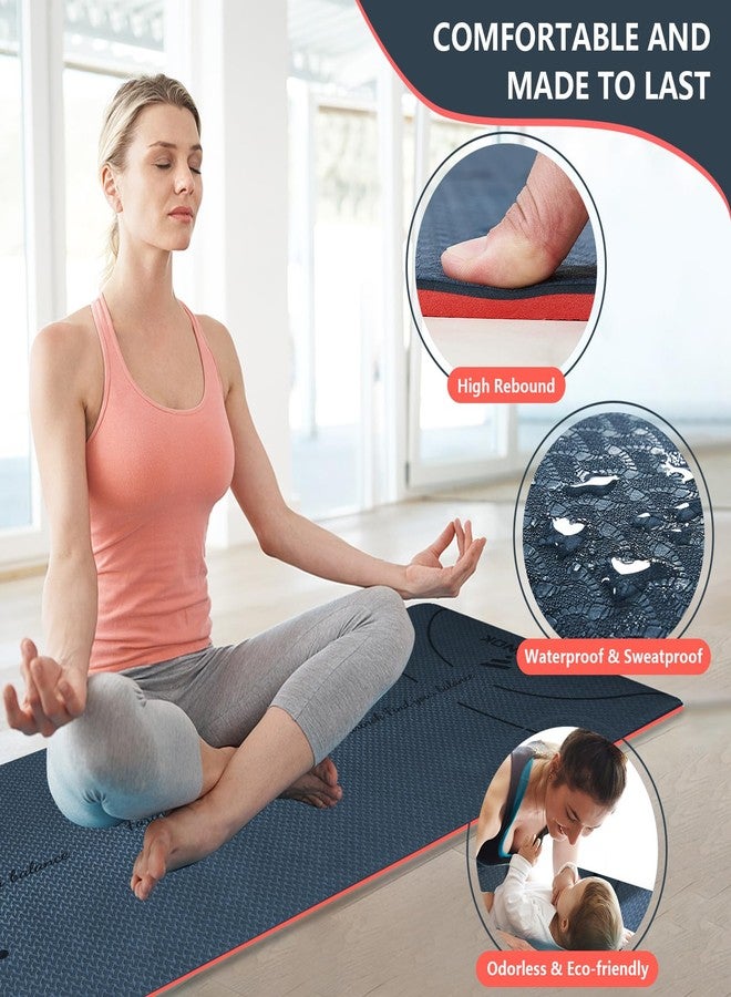 FARINOK Yoga Mat Extra Thick 9MM, High Density Exercise Mats Non Slip for Home Workout, Pilates Mat with Strap for Women Men, Eco Friendly Mat Thick (9MM-NAVY-BLUE) - Image 4