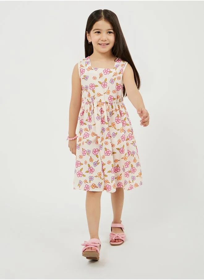 Styli All-Over Floral Print Dress with Bolero