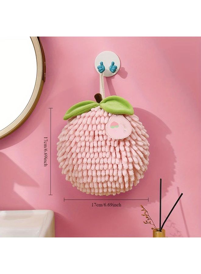 Cute Fruit Hanging Hand Towel Pink Super Soft Absorbent Kitchen Bathroom Towel With Loop - Image 4