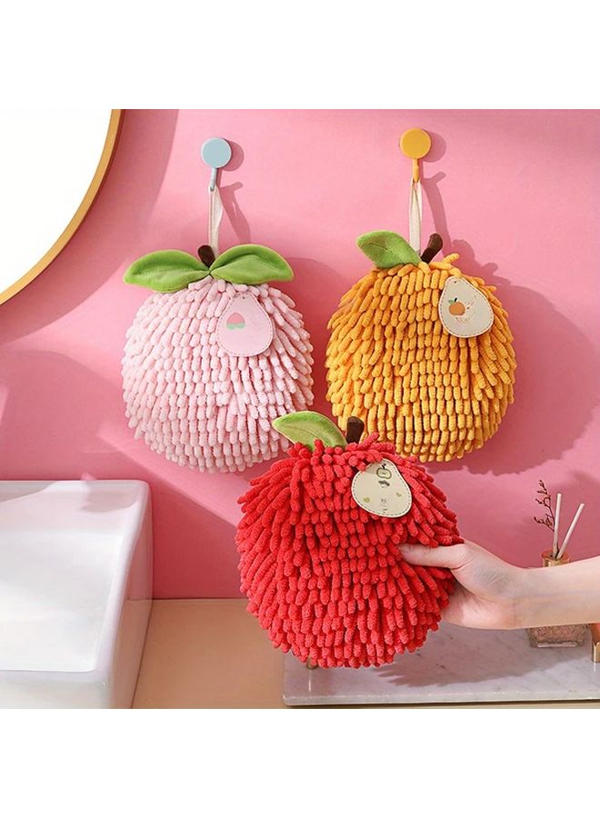 Cute Fruit Hanging Hand Towel Pink Super Soft Absorbent Kitchen Bathroom Towel With Loop - Image 3
