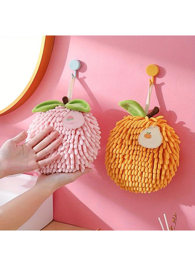 Cute Fruit Hanging Hand Towel Pink Super Soft Absorbent Kitchen Bathroom Towel With Loop - Image 2