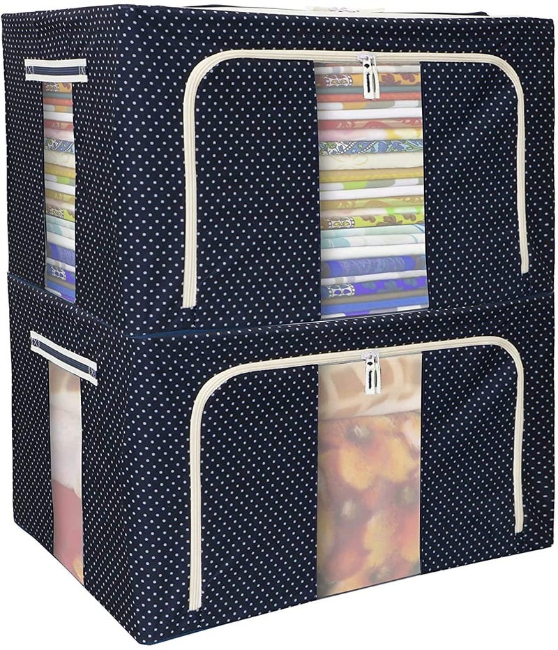 AAGNA Foldable Steel Frame Clothes Living Storage Organizer Handled Bag Box for Large Size Bedding Blankets Women Saree Toys Cloth Storage BoxBag Pack of 2 88 Liter - Image 1