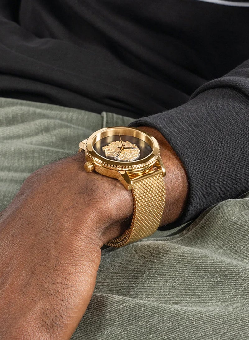 GUESS Monarch Men's Analog Gold Tone Stainless Steel Mesh Watch GW0702G1 - 44mm - Image 5