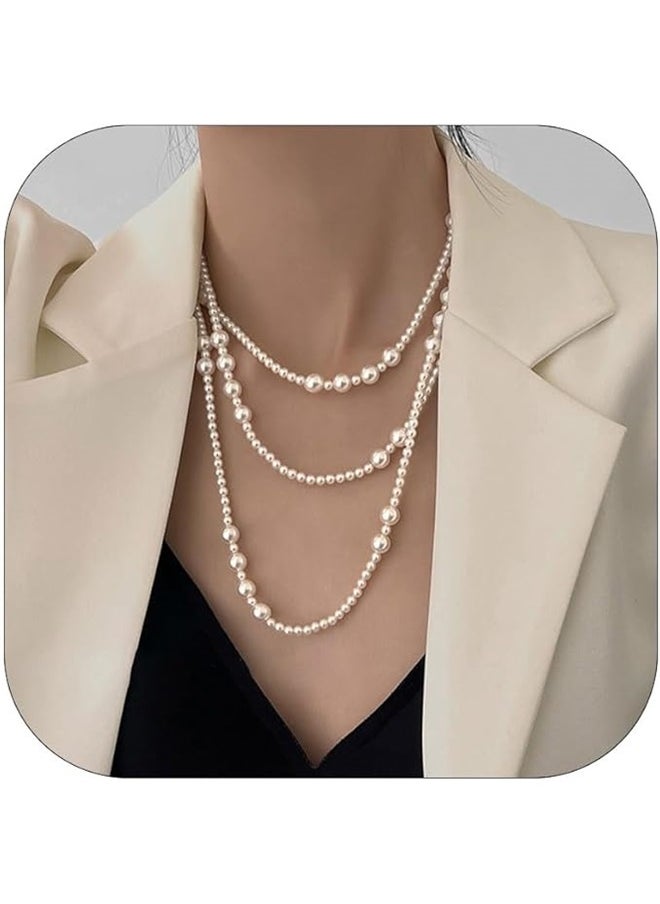 yongsheng Beaded Necklace Vintage Pearl Strands Flapper Beads Necklace Faux Pearl Strand Layered Costume Jewelry Accessories for Women（150cm）  - Image 3