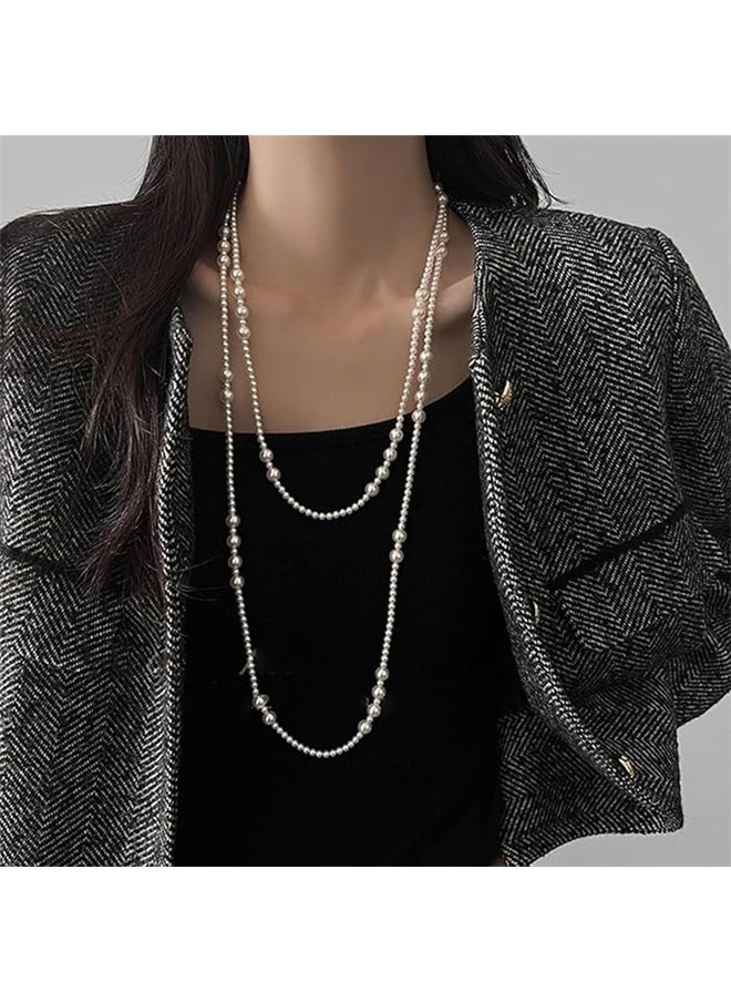yongsheng Beaded Necklace Vintage Pearl Strands Flapper Beads Necklace Faux Pearl Strand Layered Costume Jewelry Accessories for Women（150cm）  - Image 4