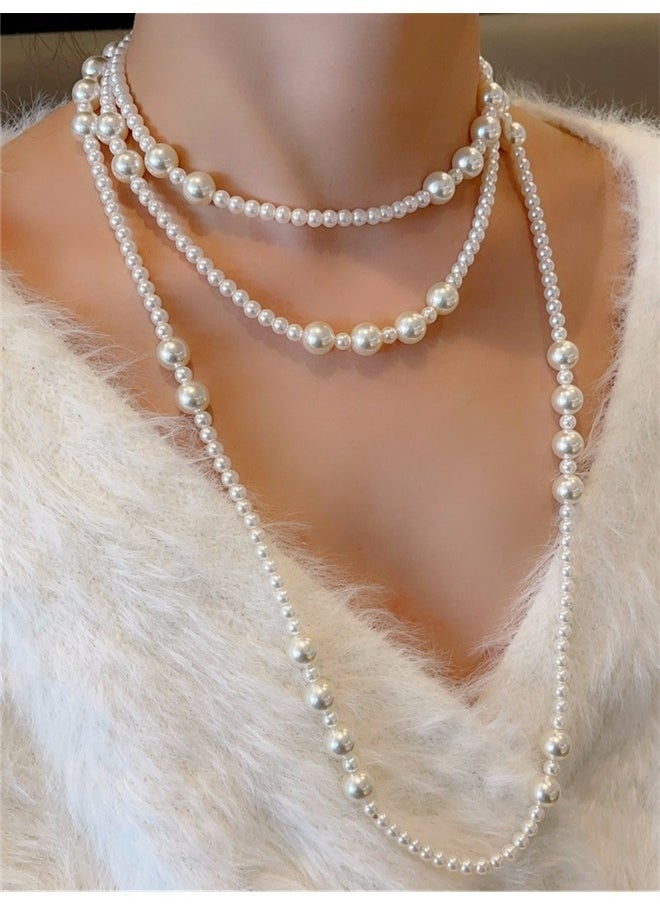 yongsheng Beaded Necklace Vintage Pearl Strands Flapper Beads Necklace Faux Pearl Strand Layered Costume Jewelry Accessories for Women（150cm）  - Image 1